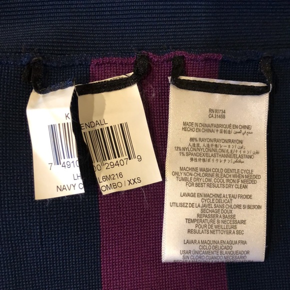 BCBGMaxazria Striped Body Con Bandage Dress 3/4 Sleeves Purple Navy Size XXS - Picture 9 of 9